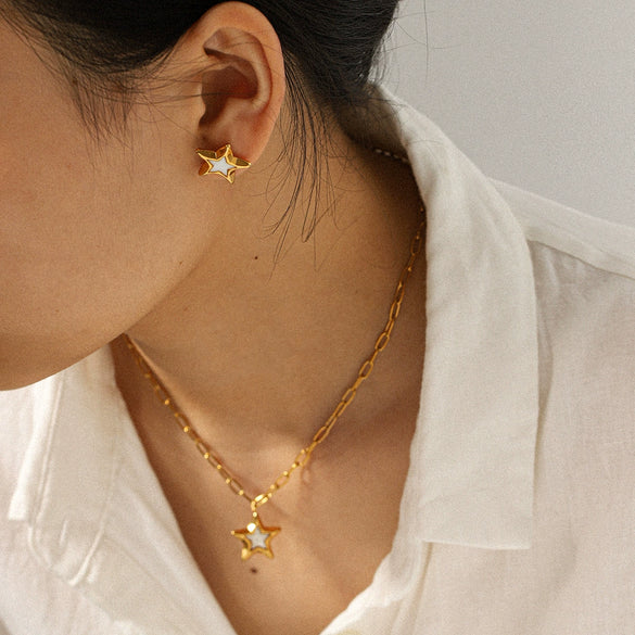 Wholesale Stainless Steel Electroplated Star Earrings And Necklace For Women