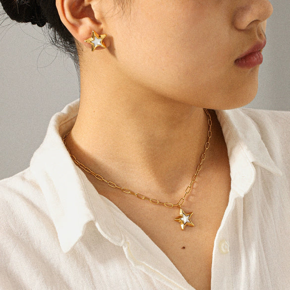 Wholesale Stainless Steel Electroplated Star Earrings And Necklace For Women