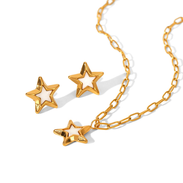 Wholesale Stainless Steel Electroplated Star Earrings And Necklace For Women
