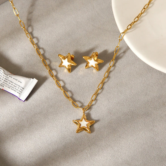Wholesale Stainless Steel Electroplated Star Earrings And Necklace For Women