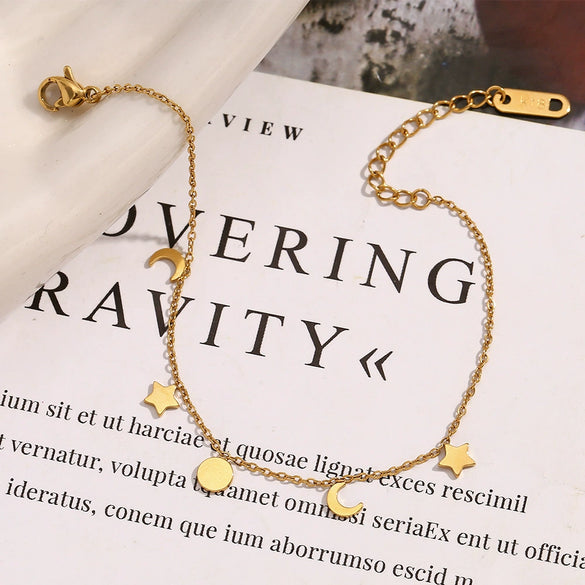 Wholesale Stainless Steel Electroplated Star Moon Pendant Bracelet For Women Fashion Simple Allmatch Style
