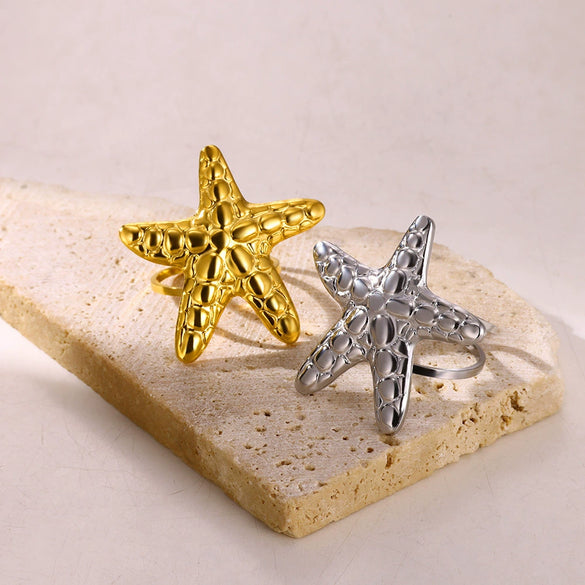 Wholesale Stainless Steel Electroplated Star Shape Geometric Vacation Style Women's Ring
