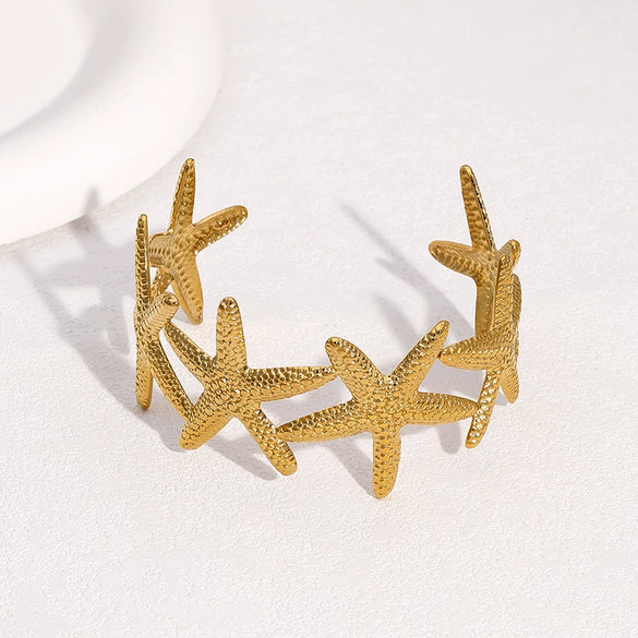 Wholesale Stainless Steel Electroplated Starfish Open Bracelet Simple Casual Style Accessories