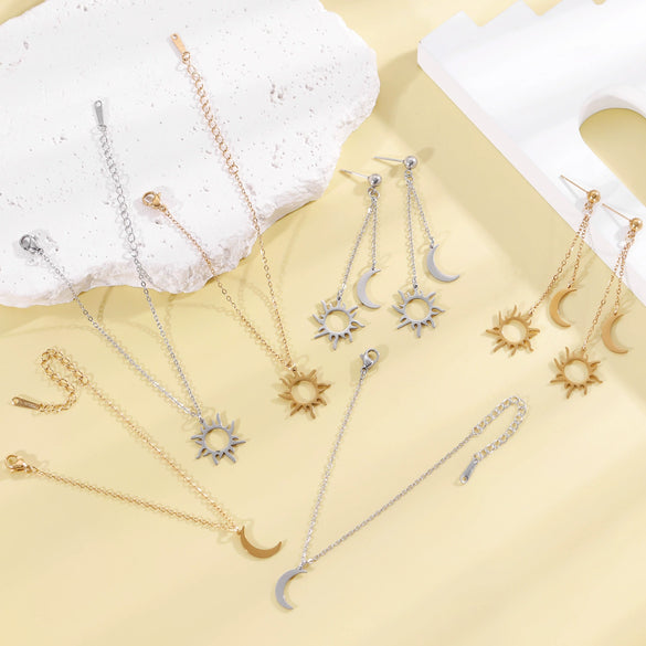 Wholesale Stainless Steel Electroplated Sun Moon Stars Clouds Universe Pattern Accessories Set For Women