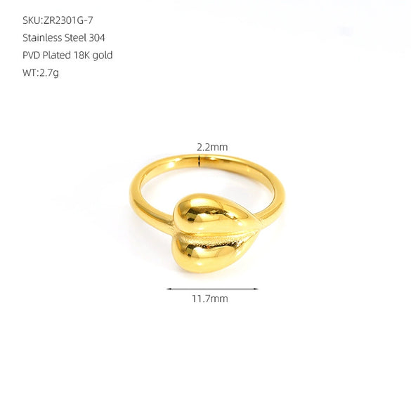 Wholesale Stainless Steel Electroplated Threedimensional Geometric Minimalist Heart Ring For Women
