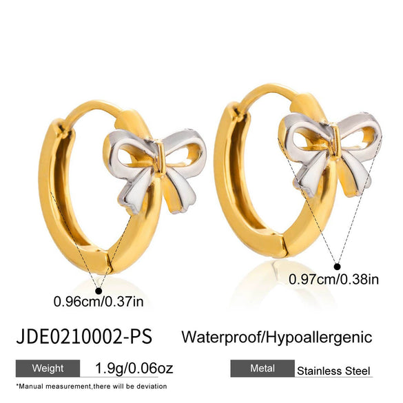Wholesale Stainless Steel Electroplated Twotone Sweet Bow Colorblocking Earrings Simple Versatile