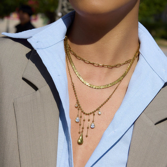 Wholesale Stainless Steel Electroplated Water Drop Tassel Necklace For Women In Ins Style