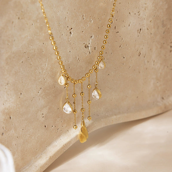 Wholesale Stainless Steel Electroplated Water Drop Tassel Necklace For Women In Ins Style