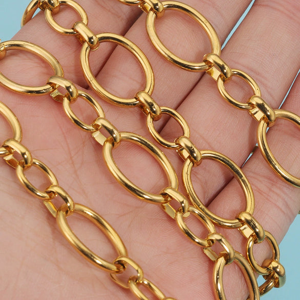 Wholesale Stainless Steel Ellipse Hip Hop Chain Necklace With Electroplating