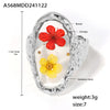 Wholesale Stainless Steel Enamel Glaze Resin Dried Flower Opening Ring Light Luxury Geometric Style Electroplated Finger Ring For Women