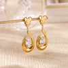 Wholesale Stainless Steel Exaggerated Geometric Heart Doublelayer Glossy Cut Out Asymmetrical Earrings Set With Diamonds For Women
