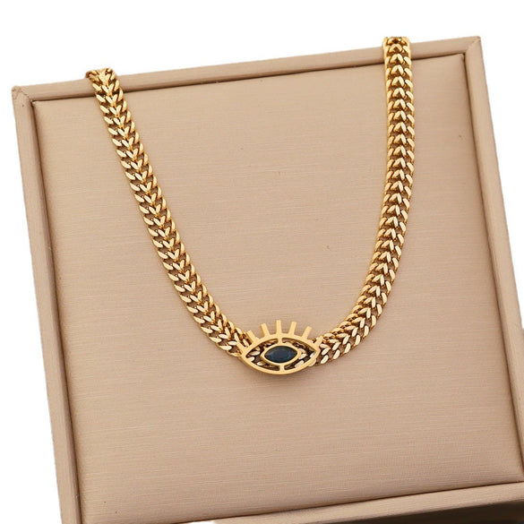 Wholesale Stainless Steel Eye Pendant Necklace With Cuban Chain Electroplated Jewelry Set