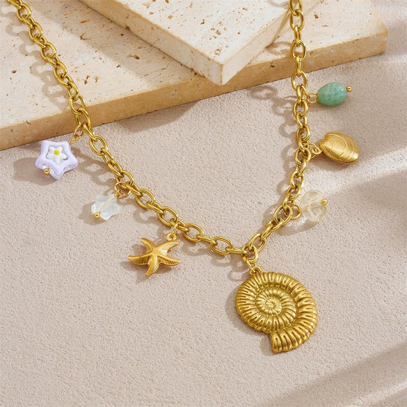 Wholesale Stainless Steel Fashion Animal Style Star Shape Gold Plated Sea Life Pendant Necklace