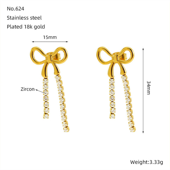 Wholesale Stainless Steel Fashion Bow Earrings Jewelry With Electroplating Treatment For Women
