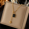 Wholesale Stainless Steel Fashion Creative Butterfly Heart Square Pendant Necklace With Asymmetrical Tassel Chain And Electroplating Treatment For Women