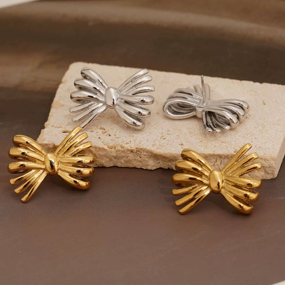 Wholesale Stainless Steel Fashion Creative Gold Plated Bow Earrings For Women