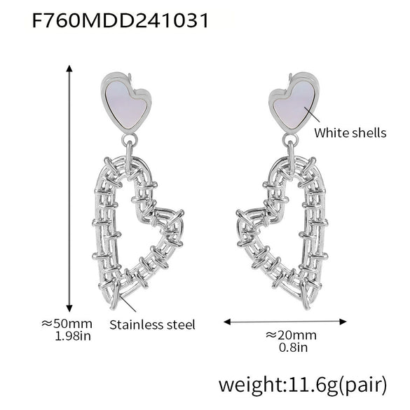 Wholesale 316L Stainless Steel Fashion Double Love Hollow Woven Earrings Necklace Pvd Gold Plated