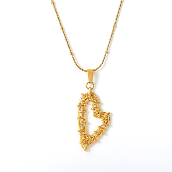 Wholesale 316L Stainless Steel Fashion Double Love Hollow Woven Earrings Necklace Pvd Gold Plated