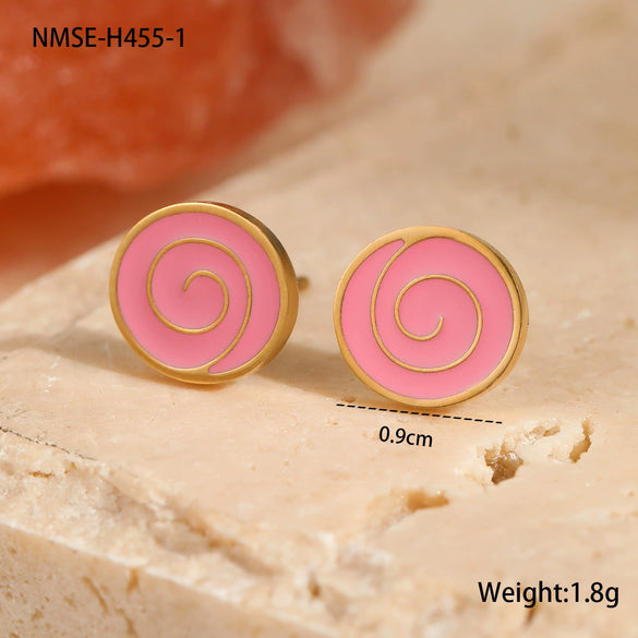 Wholesale Stainless Steel Fashion Earrings With Geometric Fruit And Heart Shapes And Oildropping Design
