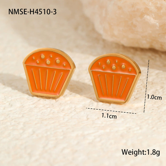 Wholesale Stainless Steel Fashion Earrings With Geometric Fruit And Heart Shapes And Oildropping Design