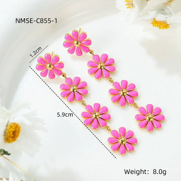 Wholesale Stainless Steel Fashion Flower Style Electroplated Women's Earrings