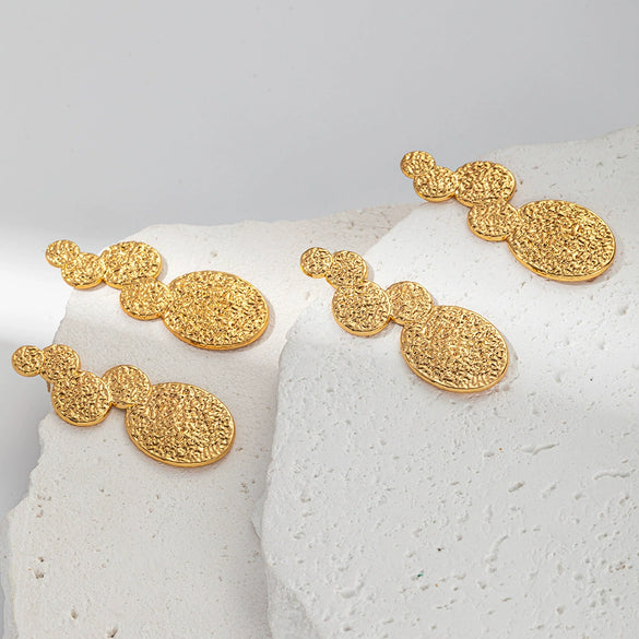 Wholesale Stainless Steel Fashion Geometric Electroplating Round Stitching Earrings For Women
