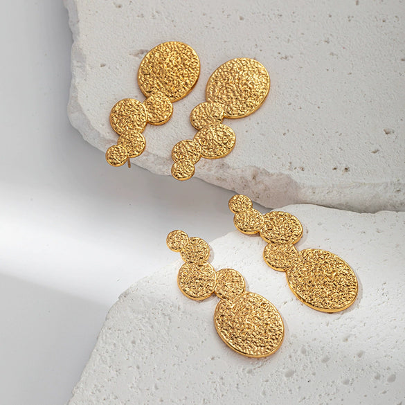Wholesale Stainless Steel Fashion Geometric Electroplating Round Stitching Earrings For Women