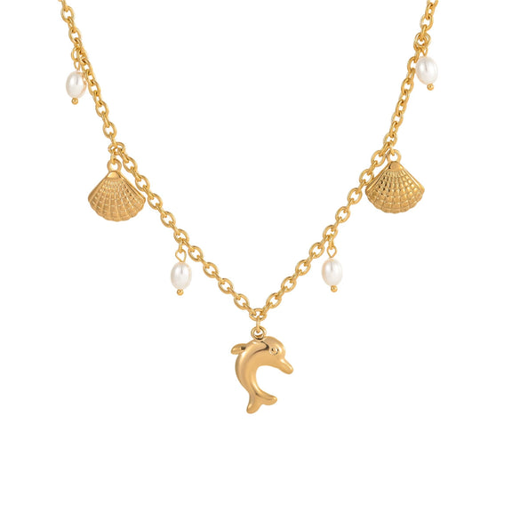 Wholesale Stainless Steel Fashion Geometric Pattern Ocean Wind Shell Starfish Necklace For Women With Electroplating