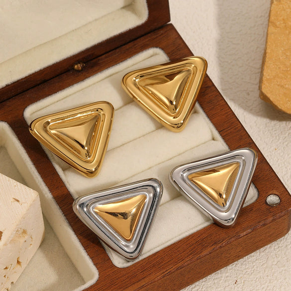 Wholesale Stainless Steel Fashion Geometric Triangle Electroplated Women's Earrings