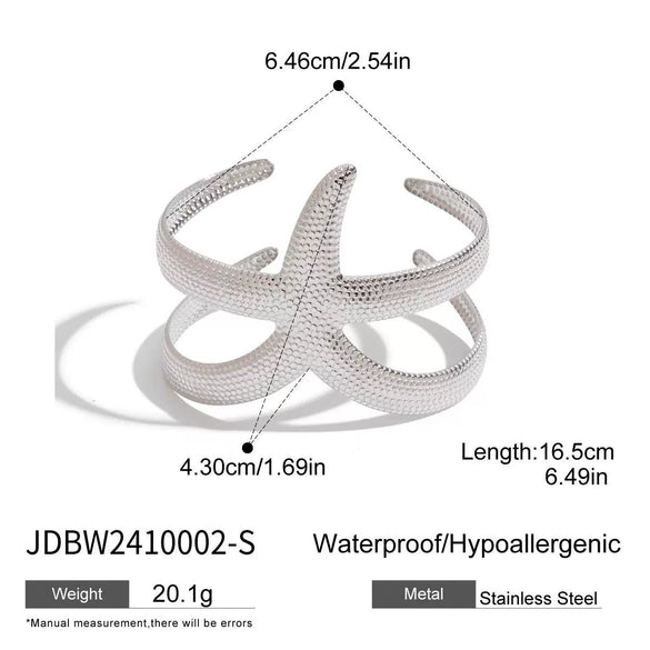 Wholesale Stainless Steel Fashion Hand Jewelry Hammered Starfish Open Bracelet With Electroplating For Women