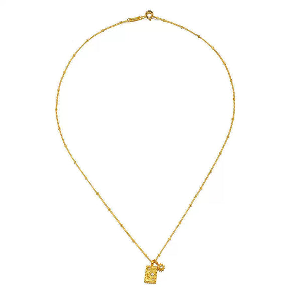 Wholesale Stainless Steel Fashion Necklace With Geometric Sun Moon And Stars Pattern Inlaid Zirconium Electroplated Real Gold