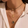 Wholesale Stainless Steel Fashion Necklace With Geometric Sun Moon And Stars Pattern Inlaid Zirconium Electroplated Real Gold