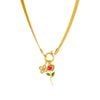 Wholesale Stainless Steel Fashion Retro Snake Bone Chain Oil Dropping Rose Pendant Necklace With Gold Plated And Flower Pattern