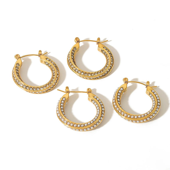 Wholesale Stainless Steel Fashion Unisex Ushaped Twisted Diamondembedded Earrings