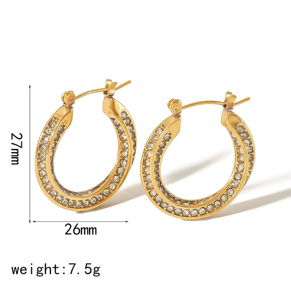 Wholesale Stainless Steel Fashion Unisex Ushaped Twisted Diamondembedded Earrings