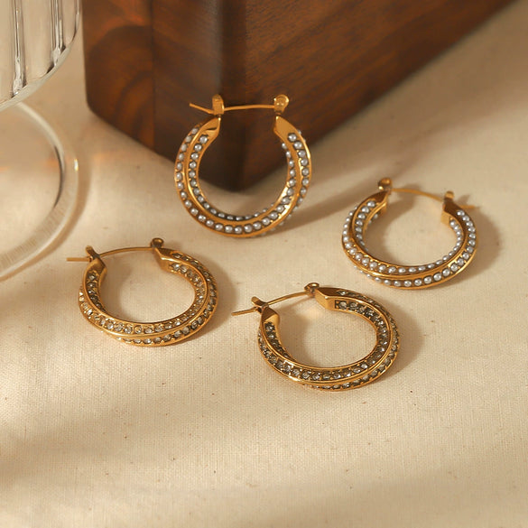 Wholesale Stainless Steel Fashion Unisex Ushaped Twisted Diamondembedded Earrings