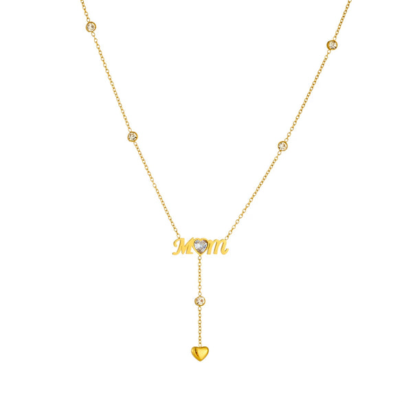 Wholesale Stainless Steel Fashionable Simple Commuter Chain Tassel Heart Letter Pendant Necklace For Women With Electroplating