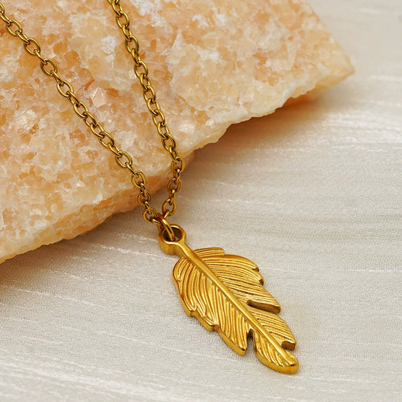 Wholesale Stainless Steel Feather Cross Chain Necklace With Real Gold Plating Ins Style Geometric Unisex