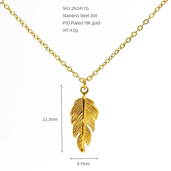 Wholesale Stainless Steel Feather Cross Chain Necklace With Real Gold Plating Ins Style Geometric Unisex