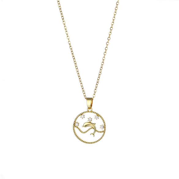 Wholesale Stainless Steel Fishtail Dolphin Pendant Necklace With Mixed Gem Inlay And Electroplating