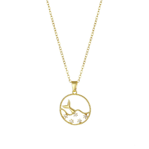Wholesale Stainless Steel Fishtail Dolphin Pendant Necklace With Mixed Gem Inlay And Electroplating