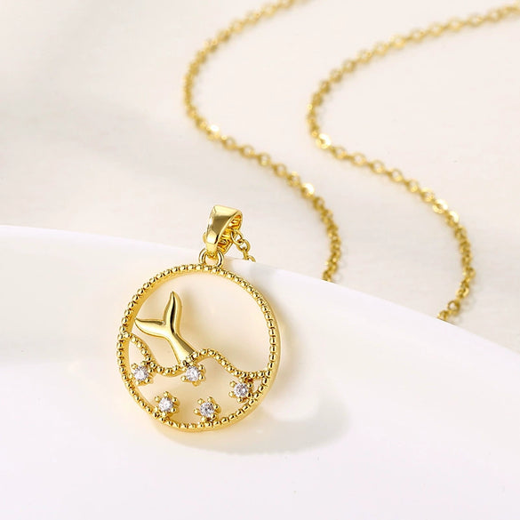 Wholesale Stainless Steel Fishtail Dolphin Pendant Necklace With Mixed Gem Inlay And Electroplating