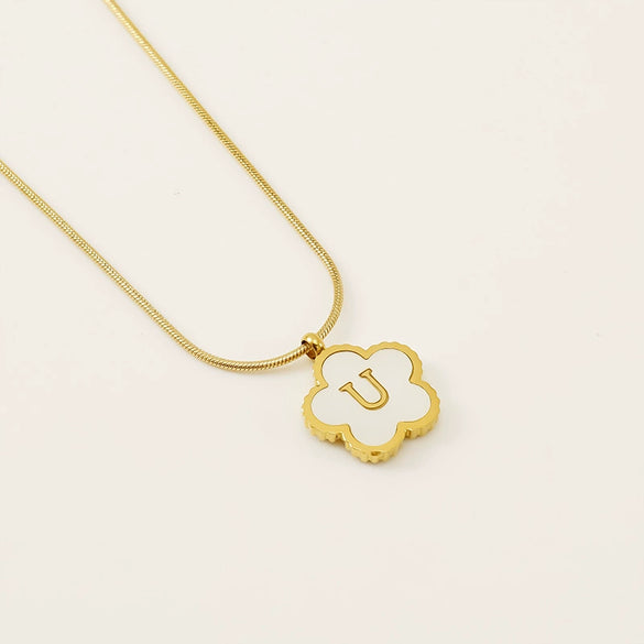 Wholesale 316L Stainless Steel Five Leaf Clover Letter Pendant Necklace With Electroplating Fashion Jewelry For Women