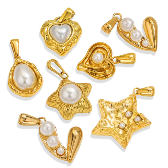 Wholesale Stainless Steel Fivepointed Star Heartshaped Pearl Pendant Jewelry Accessories With Electroplating