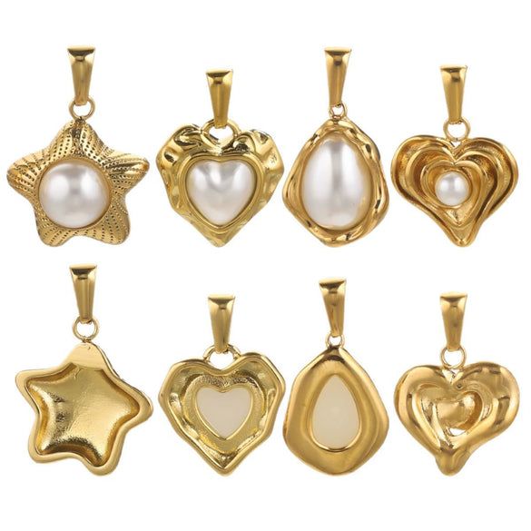 Wholesale Stainless Steel Fivepointed Star Heartshaped Pearl Pendant Jewelry Accessories With Electroplating