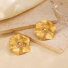 Wholesale Stainless Steel Floral Earrings With Pearl Inlaid And Electroplating Design For Women