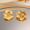 Wholesale Stainless Steel Floral Earrings With Pearl Inlaid And Electroplating Design For Women
