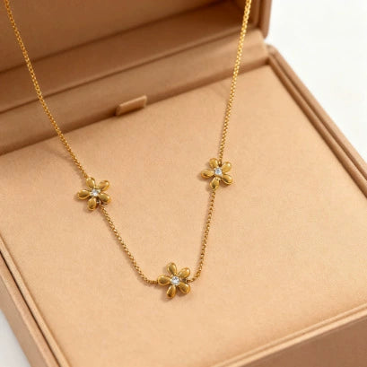 Wholesale Stainless Steel Floral Electroplated Jewelry Set For Women Necklace Bracelet Earrings