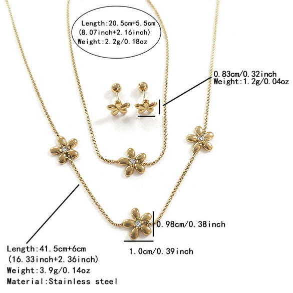 Wholesale Stainless Steel Floral Electroplated Jewelry Set For Women Necklace Bracelet Earrings