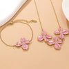 Wholesale Stainless Steel Floral Oil Dripping Jewelry Set For Women Necklace And Bracelet